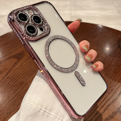 Ốp lưng cho iphone 15 pro max sạc từ tính đính đá vòng kim tuyến rất đẹp - hàng chính hãng 