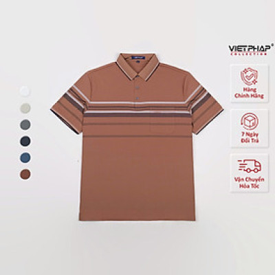 Áo Polo Nam VIỆT PHÁP Form Luxury - Thun Lụa Lạnh Sọc, lịch lãm, sang trọng 50654