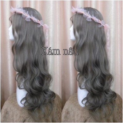 Tóc giả nguyên đầu xám xoăn- tặng lưới chùm tóc- hình thật
