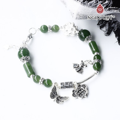 Vòng ngọc bích phối charm bạc mệnh hỏa, thổ - Ngọc Quý Gemstones