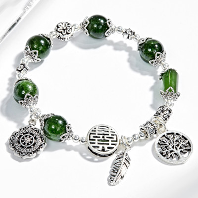 Vòng tay đá diopside phối charm bạc (10mm) Ngọc Quý Gemstones