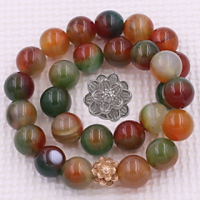 [Mệnh Mộc, Hỏa] Vòng Chuỗi Niệm Phật Đá Mã Não Tứ Qúy 14 Ly 27 Hạt Charm Hoa Sen Inox, Vòng Chuỗi Phật Giáo, Chuỗi Niệm Phật Hạt To - Phong Thủy 868