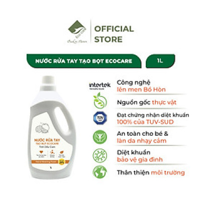 Nước rửa tay Hữu cơ diệt khuẩn dạng bọt Tinh dầu Thiên nhiên Cam/Quế/Nhài 1L thương hiệu ECOCARE ( tặng kèm vỏ tạo bọt)