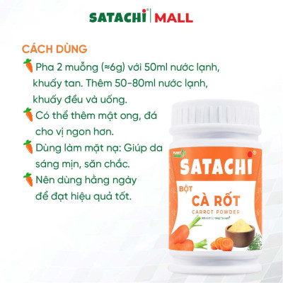 Bột Cà Rốt Nguyên Chất SATACHI – 100% cà rốt tự nhiên, không đường – Hộp 418g