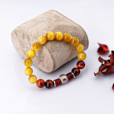 Vòng tay Mắt hổ vàng 10mm + Charm do Anqlo tác chế 