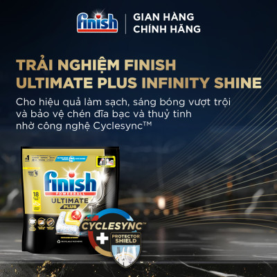 Combo Finish: Viên rửa chén Ultimate 18 viên + Nước làm bóng 500ml + Muối rửa chén 1kg
