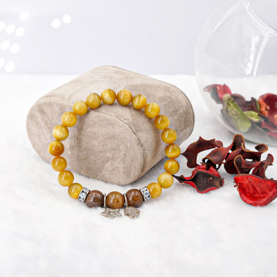 Vòng tay phong thủy Mắt hổ vàng  8mm + 3 Tóc nâu VIP