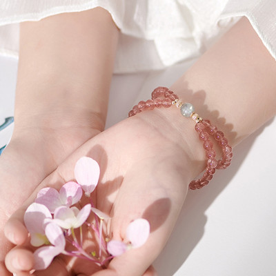 Vòng 2 line đá thạch anh dâu phối xà cừ - Ngọc Quý Gemstones