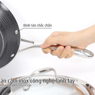 [Hàng chính hãng]Chảo inox iMat Hybrid Blackcube Pealla 28cm kèm vung,chống dính gốm Ceramic đen mới