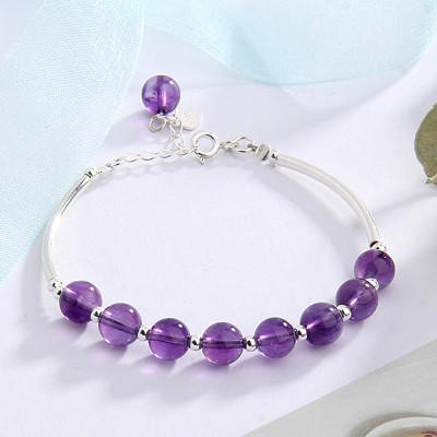 Vòng tay đá thạch anh tím phối charm ống bạc mệnh hỏa, thổ - Ngọc Quý Gemstones