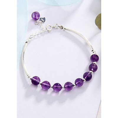 Vòng tay đá thạch anh tím phối charm ống bạc mệnh hỏa, thổ - Ngọc Quý Gemstones