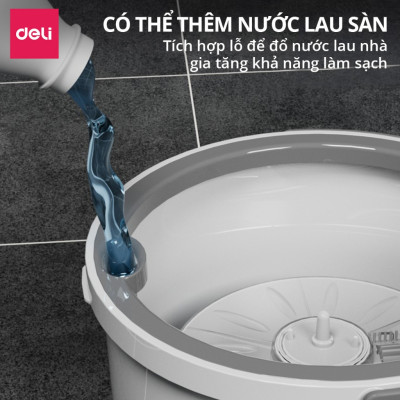 Bộ Cây Lau Nhà Tách Nước Bẩn Deli Gập 90 Độ Có Thùng Lau Nhà Tự Vắt Thông Minh, Chổi Lau Nhà 360 Độ