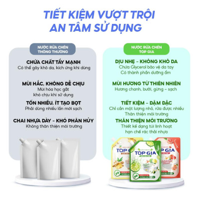nước rửa chén TOPGIA thiên nhiên,túi 2L an toàn và hiệu quả cho cả gia đình.
