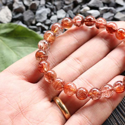 Vòng Thạch Anh Tóc Đỏ Myanmar 9.5mm Ngọc Quý Gemstones VT121