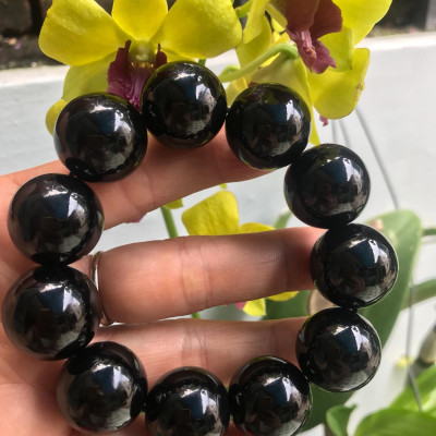 VÒNG TAY HẠT LỚN ĐÁ MÃ NÃO ĐEN 20LY NAM ĐEO MỆNH THUỶ MỘC 