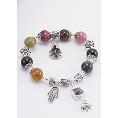 Vòng Tourmaline Đa Sắc Phối Charm Lá Bạc (10mm) Ngọc Quý Gemstones