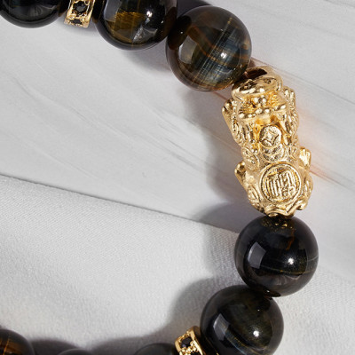 Vòng tay thạch anh mắt hổ phối tỳ hưu bạc mạ vàng 24k Ngọc Quý Gemstone