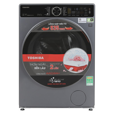 Máy giặt sấy Toshiba Inverter giặt 10,5 kg - sấy 7 kg TWD-T25BZU115MWV(MG) - Hàng chính hãng - Chỉ giao HCM