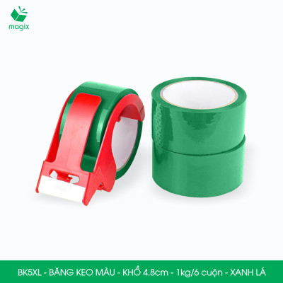 BK5XL - 3 cuộn băng keo màu khổ 4.8cm loại 1kg/6 cuộn - Xanh lá - Băng keo, băng dính đóng hàng
