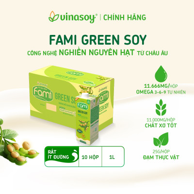 Thùng Vinasoy Fami Green soy không bổ sung đường hộp (10 hộp x 1 Lít)