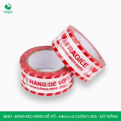 BK3D - Băng keo HÀNG DỄ VỠ màu đỏ trắng khổ 4.8 cm - Băng dính niêm phong - 12 cuộn