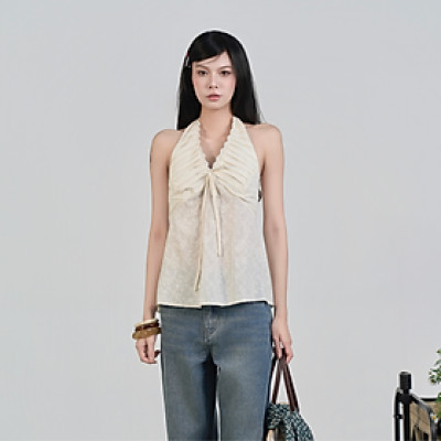 Áo yếm cổ xếp ly kem cổ sâu quyến rũ nữ tính Rami Miều Est.2013