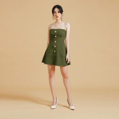 Váy liền hai dây nữ đũi 2NDDATE DR049OG