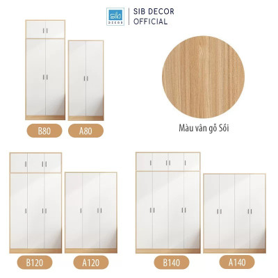 Tủ Quần Áo Phòng Ngủ Đơn Giản Màu Trắng Phối Vân Gỗ Sồi Thương Hiệu SIB Decor TA16
