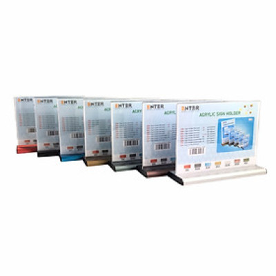 Kệ menu nhà hàng, Standee mica để bàn, Bảng quét mã QR Code, Kệ mica 2 mặt Enter E34 210x150mm đế nhôm A5 ngang