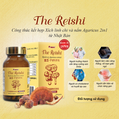 THE REISHI - Viên Uống Kết Hợp 2IN1 Xích Linh Chi và Nấm Agaricus Điều Hòa Huyết Áp, Tim Mạch, Tăng Cường Chất Lượng Giấc Ngủ  Nhật Bản 120 viên