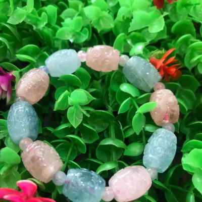 Vòng tay đá Lu Beryl đa sắc màu tự nhiên  Size vòng 12mm   Chất liệu đá tự nhiên màu hồng xanh tươi Nữ tất cả các mệnh ạ