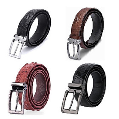 HC4219-4220-4739-4740 - Thắt lưng nam da cá sấu Huy Hoàng nguyên con 3,5P đầu kim màu đen, nâu đất, nâu đỏ