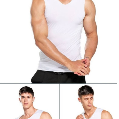 Áo lót nam áo ba lỗ body sát nách cổ chữ V vải lụa lạnh mát không đường may cao cấp