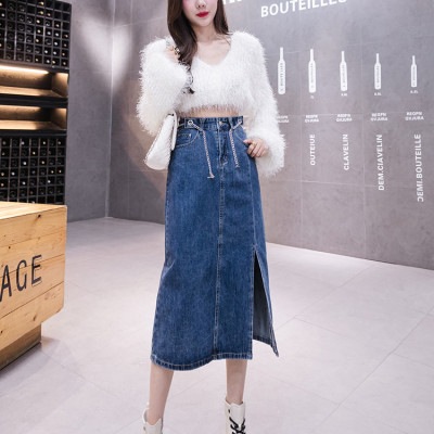 [ĐẸP ĐỘC] Chân váy jean ngang gối 08 phối dây xích lưng cá tính C101 Cỏ Boutique