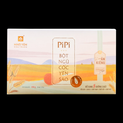 Bột Ngũ Cốc Yến Sào PiPi - Nhà Yến Nha Trang - Hộp 10 Gói  - Loại Ít Đường - Bột Ngũ Cốc Ăn Kiêng Giảm Cân - Bột Ngũ Cốc Dinh Dưỡng - Hàng Chính Hãng
