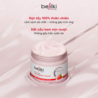 Tẩy da chết Body Sữa Chua Dâu Tây AHA BHA BESILKI 3in1 sáng mịn, ngừa mụn 170ml, 280ml