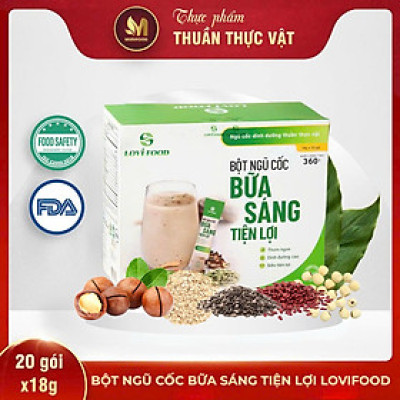 Bột Ngũ Cốc Lovifood Bữa Sáng Tiện Lợi (20 gói x 18g) - Thay Thế Bữa Ăn, Giảm Nguy Cơ Mắc Bệnh Tiểu Đường, Chống Oxy Hóa, Tốt Cho Tim Mạch, Bổ Sung Nội Tiết Tố, Đẹp Da - Thơm Ngon, Dễ Uống - Người Tập Gym và Yoga, Ăn Kiêng, Ăn Chay, Tiểu Đường, Tim Mạch