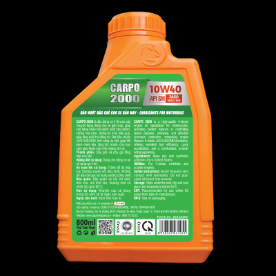 Dầu nhớt xe máy CARPO 2000 (Synthetic Oil) - API SM - JASO MA2/MB - 10W40 - 0.8L/1L (Xe số và Xe tay ga)
