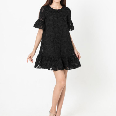 De Leah - Đầm Suông Nấm Tay Lỡ - Đen