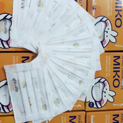Combo 2 Hộp Khẩu trang y tế trẻ em Miko Họa tiết cao cấp, có dây đeo mềm không đau tai
