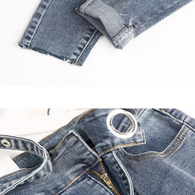 Quần jeans màu xám khói nữ co giãn bó sát chín tất bé gái