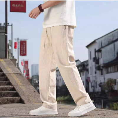 Quần dài nam dáng suông basic, thiết kế khuy khóa trước kèm dây rút và bản lưng chu phía sau, thời thượng, phong cách