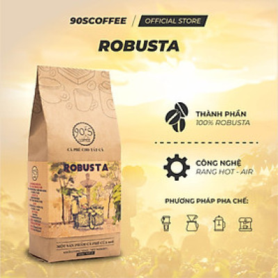 Cà Phê Robusta Rang Xay Nguyên Chất - Dạng Bột - 90S Coffee Vietnam - 100% Cà Phê Sạch Cao Cấp