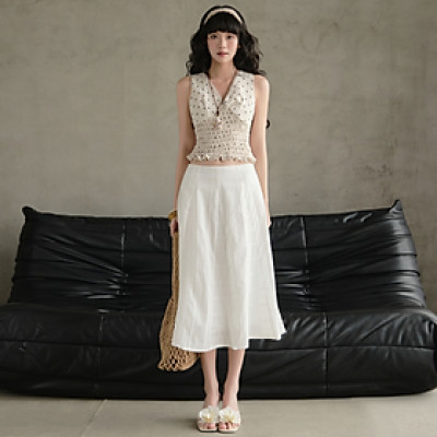 Chân váy dài chân chất vải cotton thêu có size dành cho nữ Gabrielle Miều Est.2013