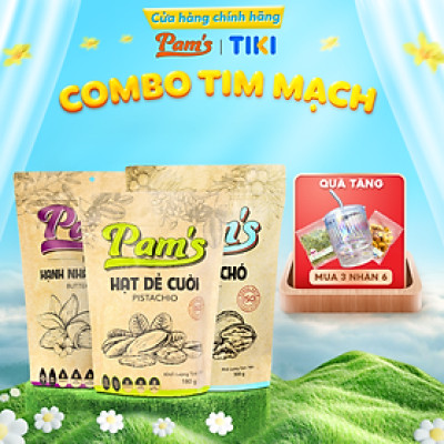 COMBO Chăm Sóc Tim Mạch - Hạt Óc Chó Chile (500g) + Hạnh Nhân Rang Bơ(500g) + Hạt Dẻ Cười(180g) Pam