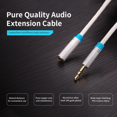 cáp mở rộng âm thanh 3,5 mm Male to Female AUX cho điện thoại thông minh trên ô tô PC MP3 VENTION