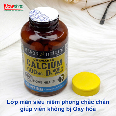 Calcium 600MG + D3 Mason Natural Hộp 100 viên tăng chiều cao xương răng chắc khỏe ngừa loãng xương