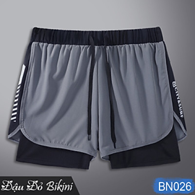 Quần bơi nam 2 lớp cao cấp, phong cách boxer ống ngắn rộng rãi, họa tiết da cá nam tính, lớp trong thun bơi co giãn, lớp ngoài trượt nước dày dặn nhanh khô | BN026