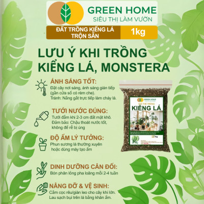 Đất Trồng Kiểng Lá Greenhome, Bao 1kg, Giá Thể Trộn Sẵn, Tiện Lợi Cho Monstera, Kiểng Lá