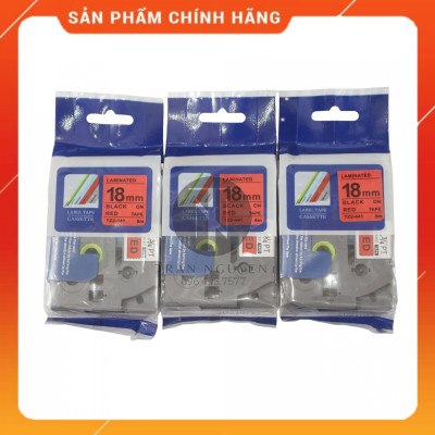 Nhãn In đa lớp Tz2-441 - Đen nền đỏ 18mm x 8m - Hàng nhập khẩu